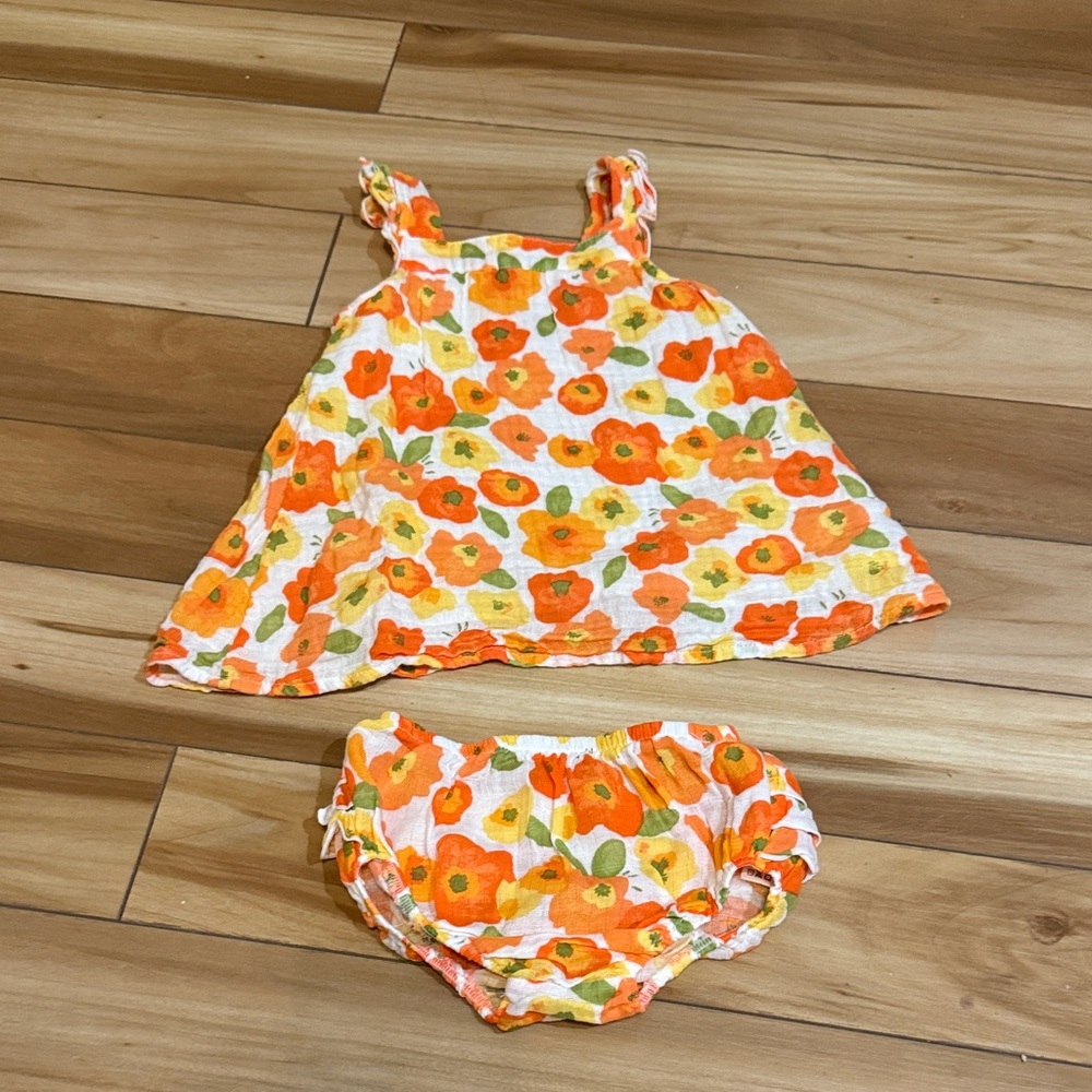 Angel Dear Floral Diaper Cover Set - Orange and Green